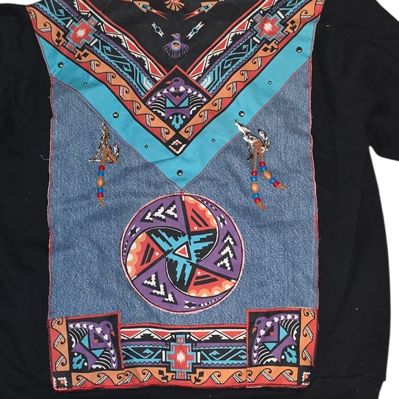 Men's Denim and Black Jacket with Colorful Patterns - Picture 7 of 7